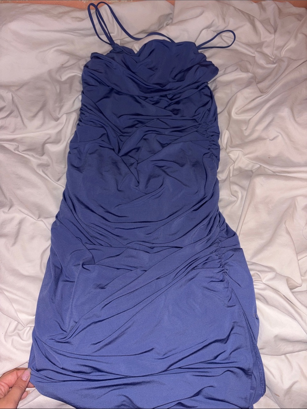 Abercrombie & Fitch Periwinkle Ruched Slip Maxi Dress